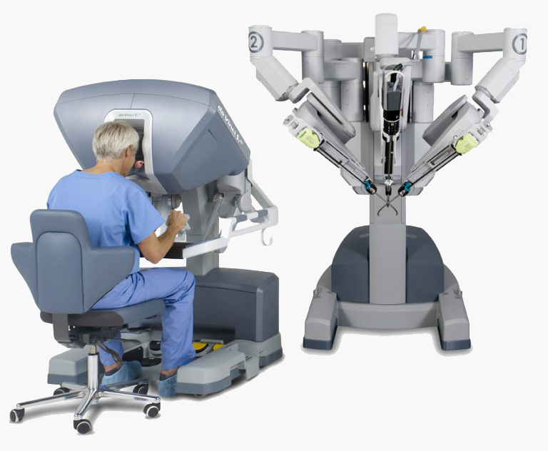 Surgeon operating a da Vinci robot